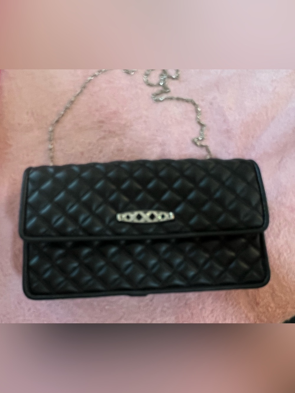 The Danbury Mint, I love You Quilted Black Chain Crossbody Clutch